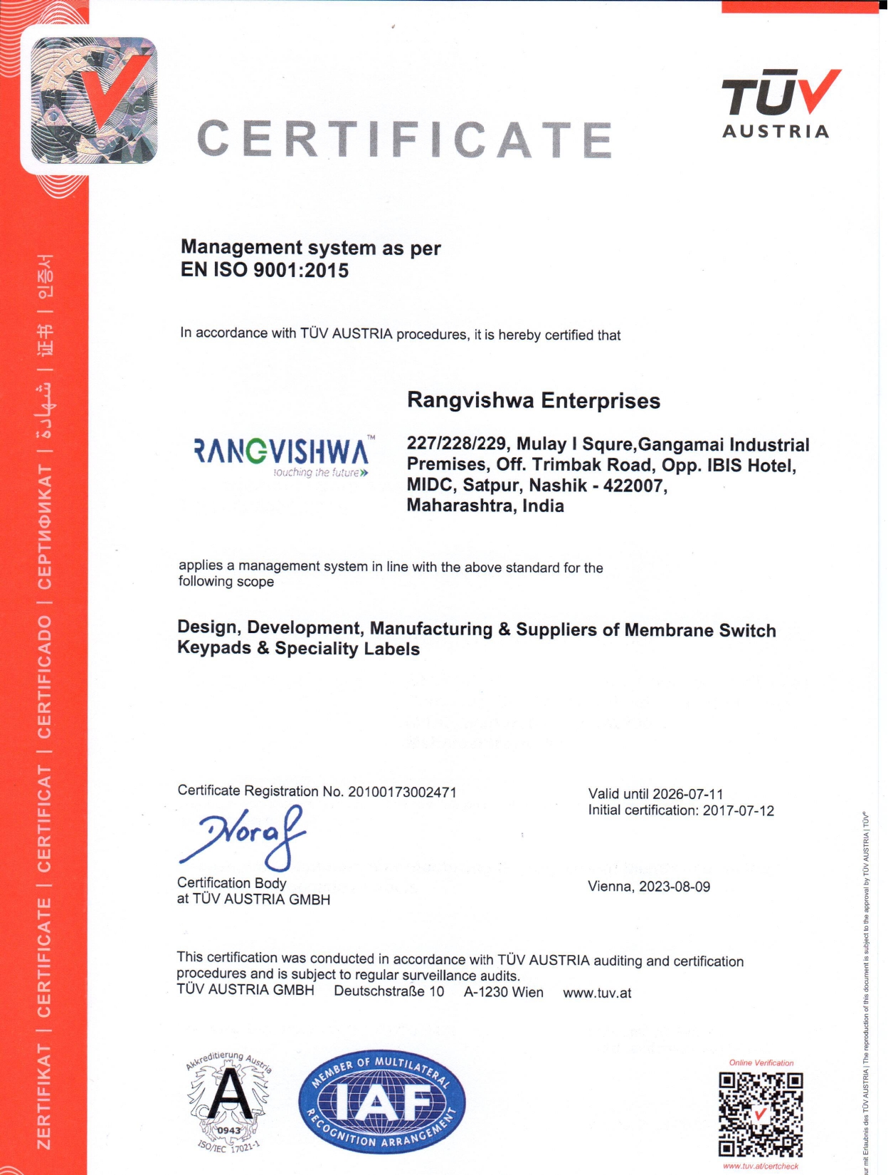 Rangvishwa ISO Certificate